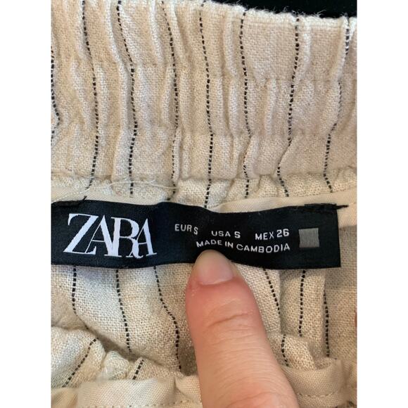 ZARA Women's Striped Straight Leg Trousers Pants Elastic Waist White Size Small - Picture 4 of 5